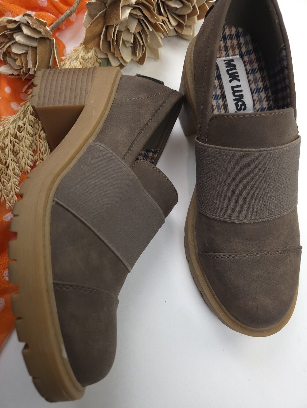 MUK LUKS Men's Brown Elastic Slip-On Chunky Heel Shoes 7½